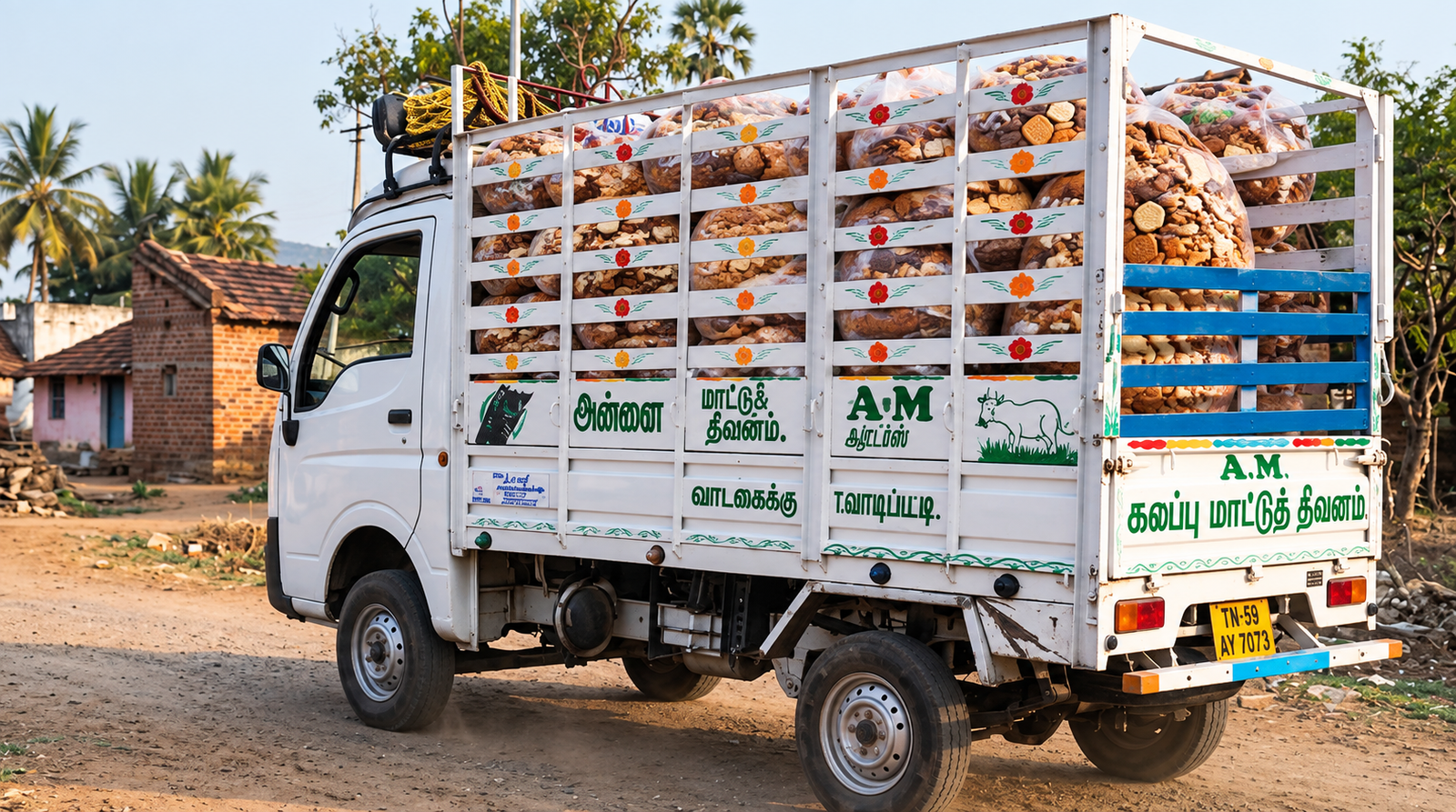 Collection vehicle being loaded with crates of segregated food waste outside a shop